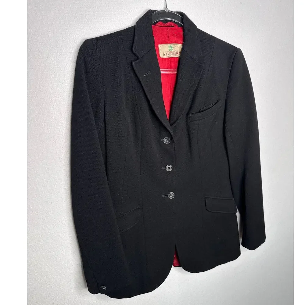 Vintage 1970s-80s Caldene Black Wool Riding Blazer Red Lined Small